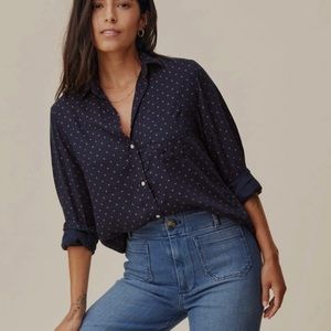 Anthropologie Navy and Red Polka Dot Blouse